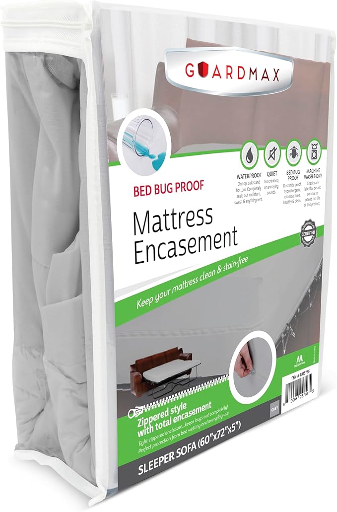 Guardmax Sleeper Sofa Mattress Protector Zippered, Bed Bug Mattress Cover | Waterproof, Dust Mite Proof, 6-Sided, Soft Jersey Knit, Machine Washable, Sleeper Sofa - 60 x 72, up to 6" Deep