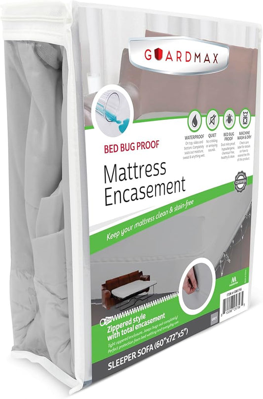 Guardmax Sleeper Sofa Mattress Protector Zippered, Bed Bug Mattress Cover | Waterproof, Dust Mite Proof, 6-Sided, Soft Jersey Knit, Machine Washable, Sleeper Sofa - 60 x 72, up to 6" Deep