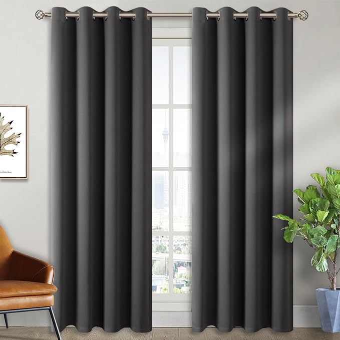 BGment Blackout Curtains - Grommet Thermal Insulated Room Darkening Bedroom and Living Room Curtain, Set of 2 Panels (52 x 84 Inch, Dark Grey) | Grommet Top, Black Out, Room Darkening, Sunblock, Thermal Insulated, Window Drapes for Bedroom, 52x84 Inch