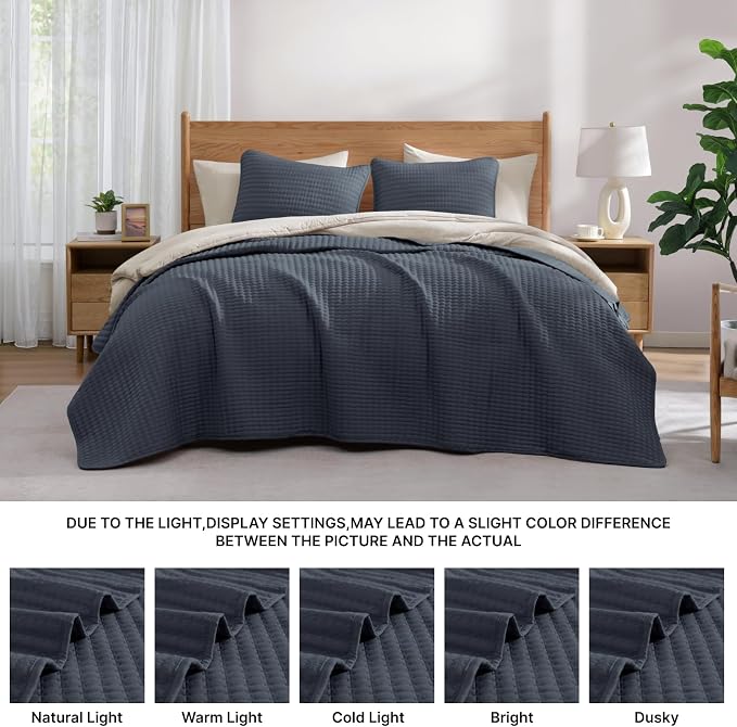 Oversized King Quilt-Blue Grey Lightweight Bedspreads Quilt Bedding Set | Soft Coverlet with 2 Shams for All Seasons, Suitable for Bed, Couch, 102"x110"