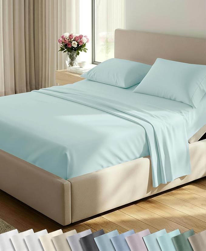 California Design Den 600 Thread Count Split King Sheet Set, 5 Pcs, Aqua | 100% Cotton Sateen, Good Housekeeping Seal, Split King Sheets Sets for Adjustable Bed with 2 Separate Twin-XL Mattresses