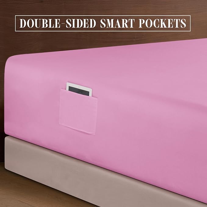 Elegant Comfort Luxurious 1500 Premium Hotel Quality Microfiber 4-Piece Sheet Set, 18-24 Inches Deep - Extra Deep Pocket Sheets - Ultra Soft 4PC Deep Pocket Sheets, Full, Light Pink