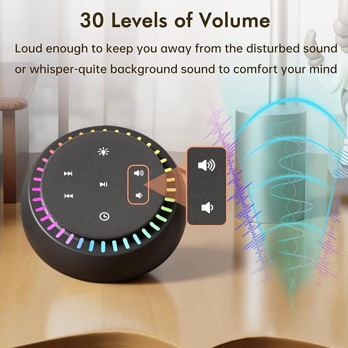 DreamSky Sound Machine for Sleep, White Noise for Sleeping Adults & Baby | Brown Noise Fan for Office Privacy & Noise Canceling, 26 Sounds & RGB Night Light, USB-C Powered for Home Travel