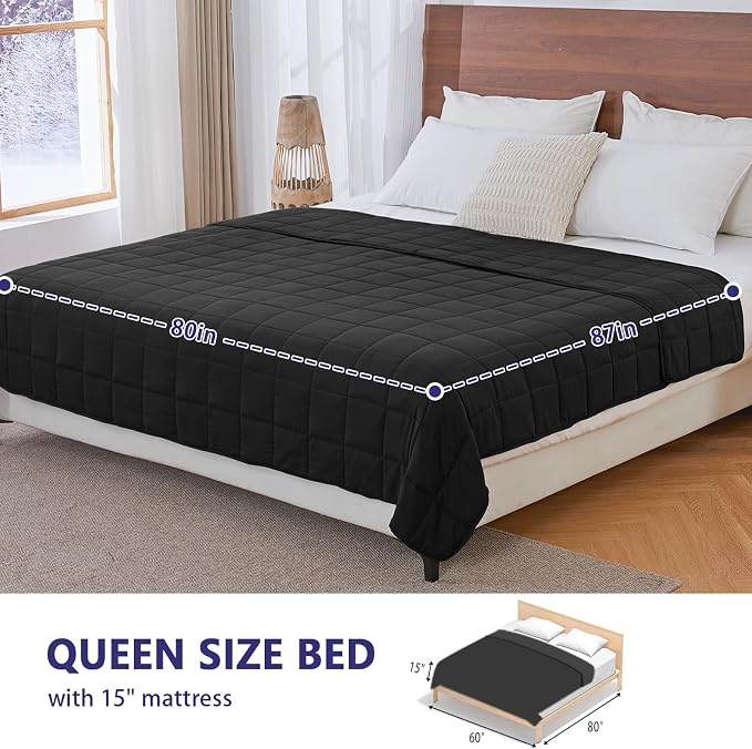 King Size Weighted Blanket for Adults (20 lbs, 80” x 87”, Black) Cooling Heavy Blanket for Sleeping Perfect for 190-210 lbs, Breathable Blanket for Adults & Couple All Season, Machine Washable