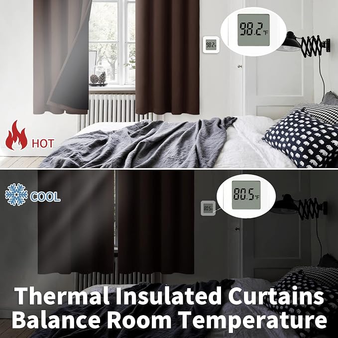 BGment Thermal Insulated 100% Blackout Curtains for Bedroom with Black Liner, Double Layer Full Room Darkening Noise Reducing Grommet Curtain (42 x 63 Inch, Brown, 2 Panels)