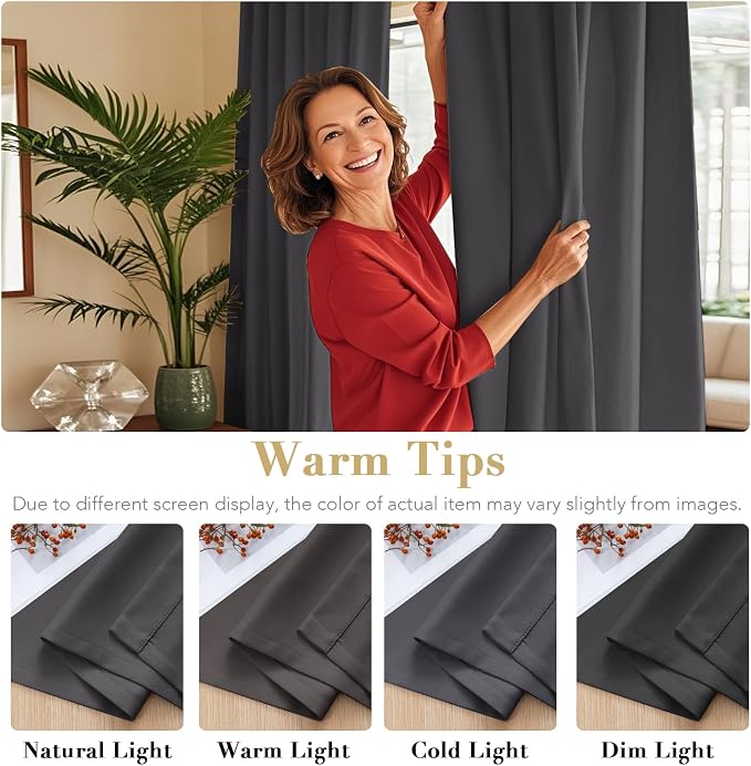 H.VERSAILTEX Blackout Curtains Thermal Insulated Window Treatment Panels Room Darkening Blackout Drapes for Living Room Back Tab/Rod Pocket Bedroom Draperies, 52 x 45 Inch, Charcoal Gray, 2 Panels