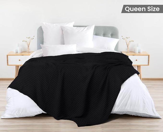 Utopia Bedding 100% Cotton Waffle Blanket Queen Size Black, 90x90 Inch | Lightweight Breathable Cozy Summer Bed Blanket Home Decor Gift for Women and Men