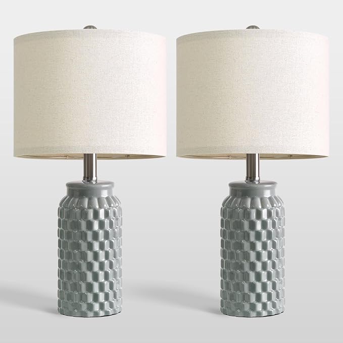USumkky 20.5" Ceramic Table Lamps Set of 2, Modern Farmhouse Boho Bedside Lamps for Bedroom, Nightstand Lamps for Living Room End Tables, Small Desk Lamps, Grey