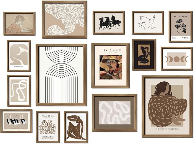 ANERZA 16 PCS Boho Eclectic Wall Art Decor, Abstract Gallery Wall Collage Kit Prints for Bedroom Bathroom, Minimalist Posters for Living Room Aesthetic, Beige and Brown Dorm Home Decor