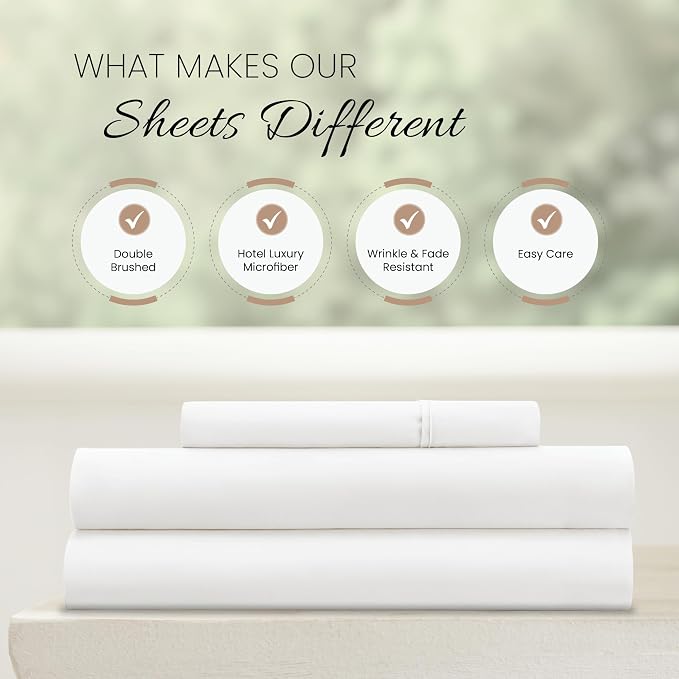 Linen Market Brushed Microfiber Twin XL Sheet Set 3 Piece – Oeko-TEX Certified Ultra Soft & Wrinkle-Free - 16" Deep Pocket Sheets - Easy Care Twin XL Size - White