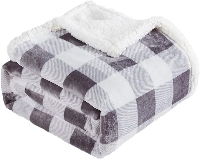 Touchat Sherpa Plaid Twin Blanket 60" X 70", Fuzzy Fluffy Soft Cozy Throw Blanket, Twin Size Plush Fleece Flannel Plush Microfiber Blanket for Couch Bed Sofa (Grey)