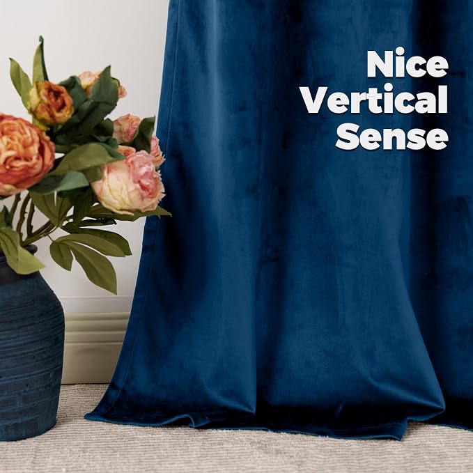 BGment Velvet Curtains 90 Inches for Living Room, 2 Panels, Dark Blue | Blackout Curtains for Bedroom, Super Soft, Thermal Insulated, Room Darkening Heavy Drapes, Back Tab Rod Pocket, 52 x 90 Inch