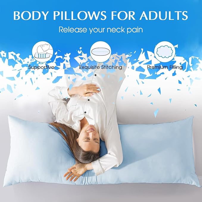 SHOUREN Large Body Pillow,Long Bed Pillow for Adults,20x54in | Breathable,sweat-absorbing,skin-friendly,medium firmness for side sleepers,multiple application