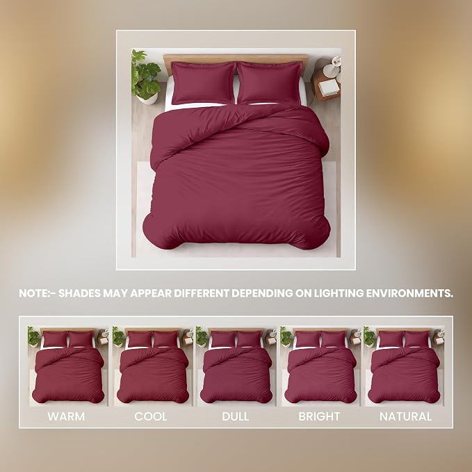 3 Pc 120"x120" Duvet Cover Set Super King Plus/Super Oversize King 100% Egyptian Cotton - 600 Thread Count, Zipper Closure & Corner Ties - Fits Only Large Inserts -Red Burgundy