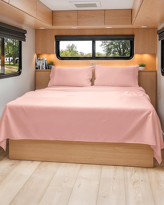Short Queen Size 4 Piece Bed Sheet Set - RV Short Queen Sheets - Baby Pink | Ultra-Soft, Breathable & Cooling Bed Sheets Set with Deep Pockets, Hotel Luxury Bedding for Women & Men, Wrinkle & Fade Free