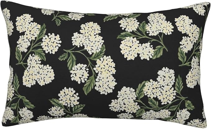 Black Spring Pillow Covers 12x20 Inch 2 Pcs Green Hydrangea Flower Decor Throw Pillows Vintage Floral Seasonal Summer Outdoor Decoration Pillowcase Linen Cushion Cover for Couch Sofa