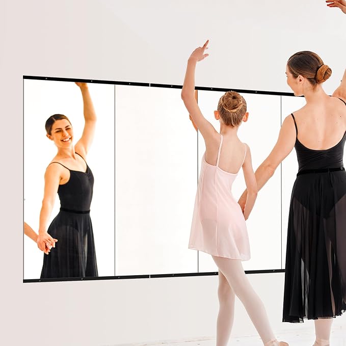 Home Gym Mirror for Wall, 48x24x3PCS Frameless Full Length Mirror, Black | HD Shatterproof Glass, Easy Wall Mount, Large Body Mirrors for Home Gym, Workout, Bedroom, Garage