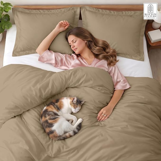 3 Pc 120"x120" Duvet Cover Set Super King Plus/Super Oversize King 100% Egyptian Cotton - 600 TC Comforter Cover, Zipper Closure & Corner Ties - Fits Only Extra Large Inserts -Taupe