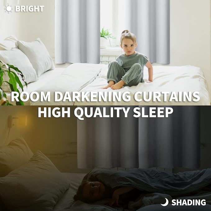 BGment Room Darkening Curtains 95 Inches Long - Grommet Thermal Insulated Drapes Window Treatment Curtains for Bedroom, 2 Panels, 52 x 95 Inch, Greyish White | Grommet Top, Extra Long, Light-Blocking, Sunblock, Thermal Insulated, Window Drapes for Livi...