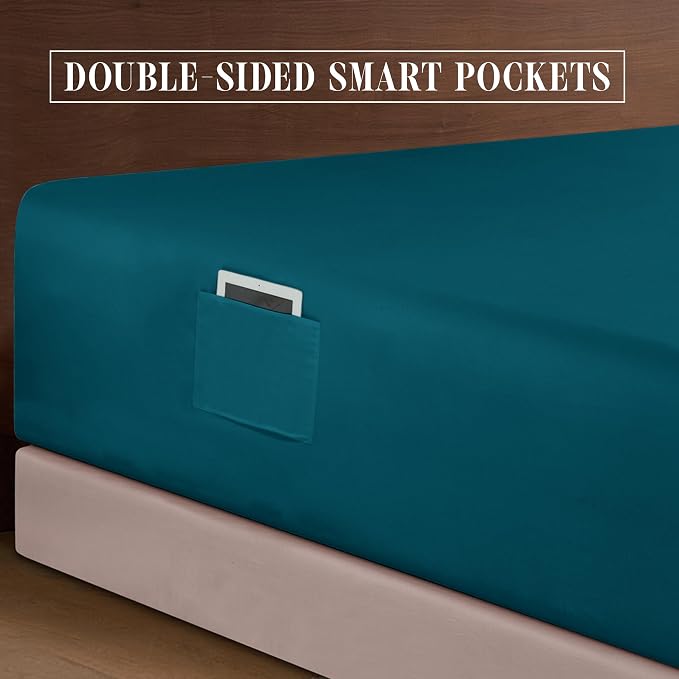 Elegant Comfort Luxurious 1500 Premium Hotel Quality Microfiber 4-Piece Sheet Set, 18-24 Inches Deep - Extra Deep Pocket Sheets - Ultra Soft 4PC Deep Pocket Sheets, King, Marine Teal
