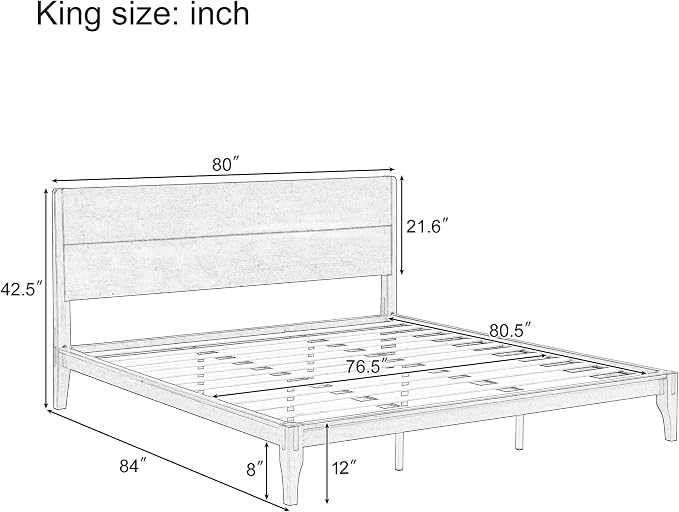 Merax King Size Bamboo Platform Bed Frame with Tall Headboard, Espresso | Mid-Century Modern Solid Bedframe King-Size, Wood Slat Support, No Box Spring Needed, Easy Assembly, Noise Free