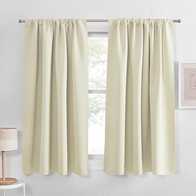 PONY DANCE Beige Curtains for Living Room 54 inch Length, Thermal Insulated Rod Pocket Black Out Window Drapes for Bedroom, Light Beige Room Darkening Privacy Covering, W 42 x L 54 inch, 2 Panels