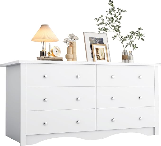 YESHOMY White Dresser for Bedroom with 6 Drawer, 47.2" Organizer Drawers | Space Saving, Modern Design, Anti-Tip, TV Stand for Living Room, Hallway