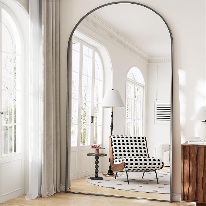 Oversized Full Body Mirror 41x81 inch Arched Full Length Mirror with Stand Aluminum Wall Mounted Hanging or Leaning Standing Mirrors, Black