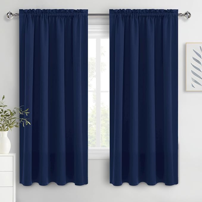 DWCN Blackout Curtains for Bedroom 42 x 63 Inch Long Navy Blue 2 Panels | Room Darkening, Thermal Insulated, Light Blocking, Rod Pocket Drapes, Noise Reducing Window Treatments