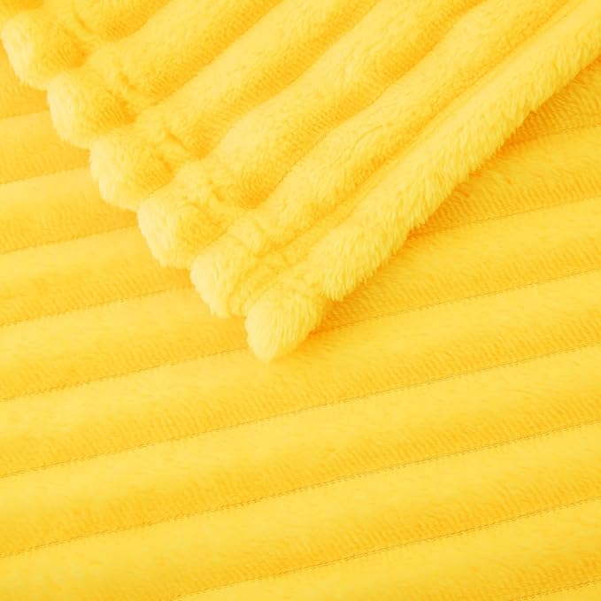 Bright Yellow Fleece Throw Blanket 90”×90” for Couch Sofa Livingroom | Super Soft Cozy Plush Microfiber Flannel Bed Blanket Striped Design Lightweight Home Decor Gifts for Adults Mom Women