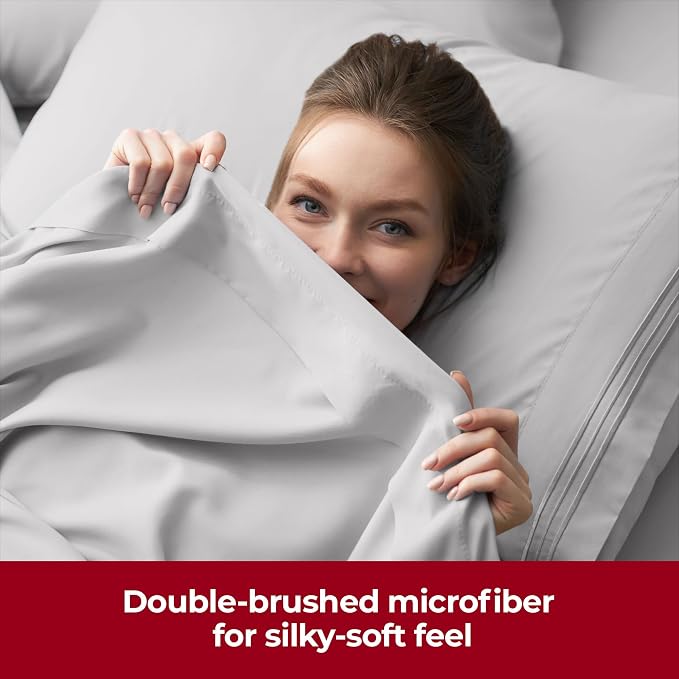 Mellanni Iconic 4-Piece, Ultra Soft Sheet Set (King, Light Gray) | 10M+ Sleepers. Lab-tested: Sleeps Cool, Stays Bright, Strong, Smooth. Good Housekeeping Best Bedding, 7 yrs running.