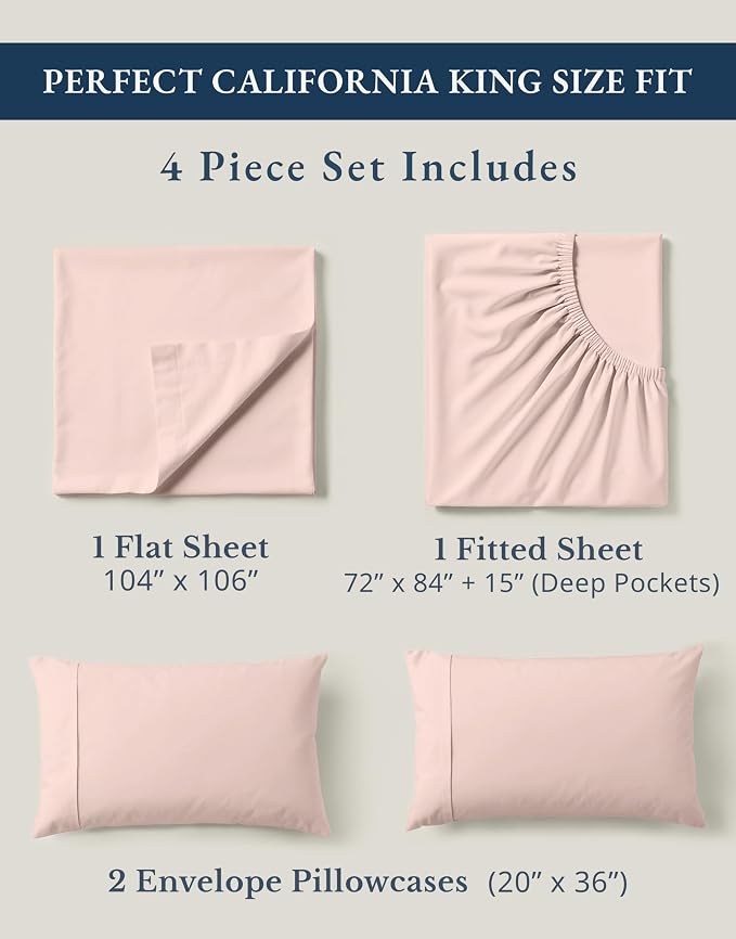 LANE LINEN California King Sheet Set 100% Organic Cotton Soft - Sepia Rose | Cal King Sheet Set, Pure Long-Staple Organic Cotton - For Master Suites, Naturally Cooling & Lightweight, Great For Gifting