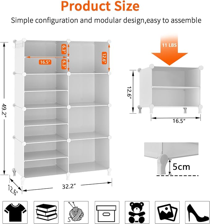 AWTATOS Closet Organizer 8 Cube Storage Shelves, White | Closet Organizers and Storage, DIY Stackable Cubby Shelving, Clothes Organizers for Closet Bedroom Living Room Office