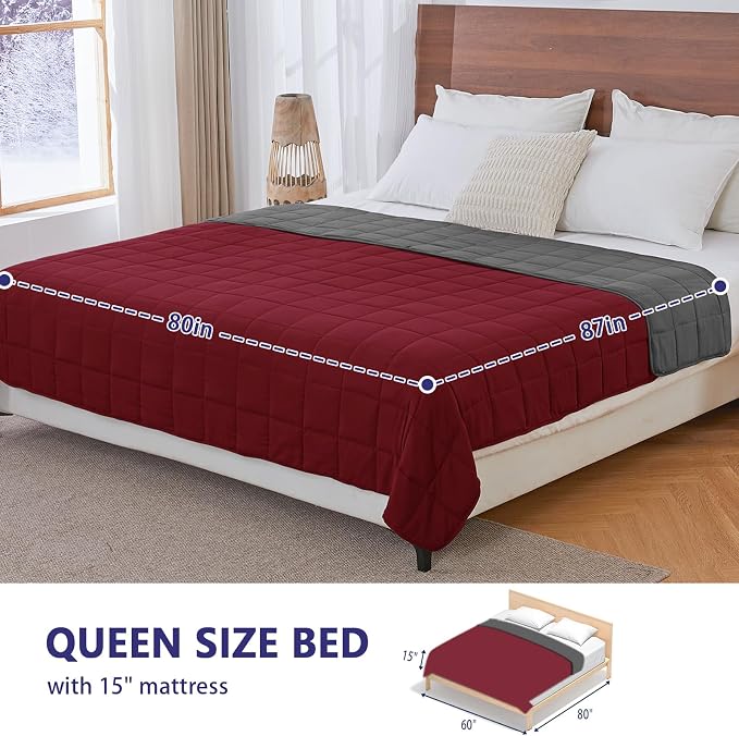 King Size Weighted Blanket for Adults (25 lbs, 80” x 87”, Red Grey) Cooling Heavy Blanket for Sleeping Perfect for 240-260 lbs, Breathable Blanket for Adults & Couple All Season, Machine Washable