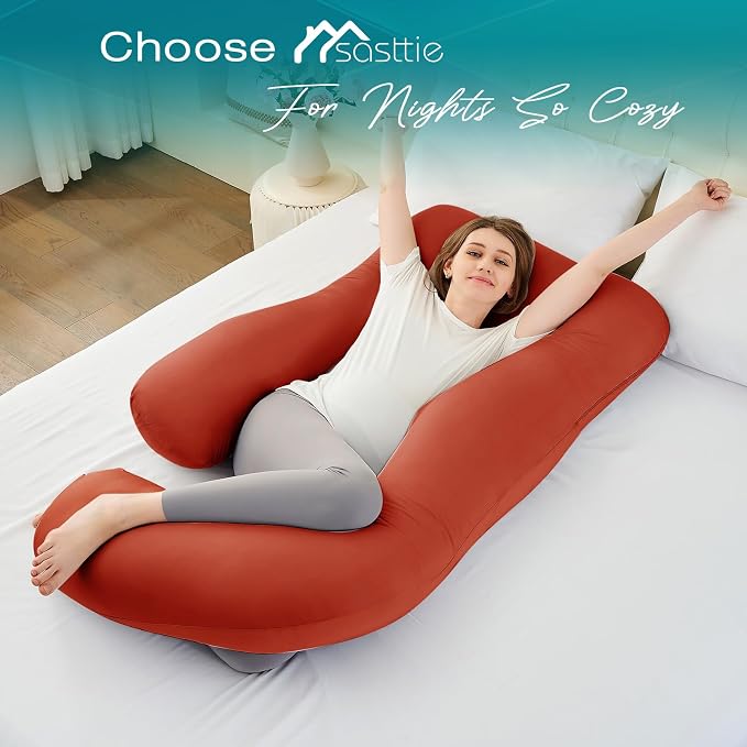 Cooling Pregnancy Pillows for Sleeping, 57'' Full Body Pillow, Orange | Sasttie Maternity Pillow, OEKO-TEX, Down Alternative, Removable Cover, Pregnant Women Must Haves, Maternity Essential