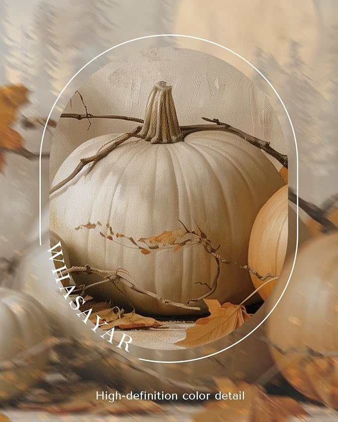 WHASAYART Vintage Pumpkin Thanksgiving Wall Art 12x16 Framed Canvas Print with Fall Leaves, Rustic Autumn Season Painting, Cozy Harvest Dining Room Kitchen Farmhouse Decor