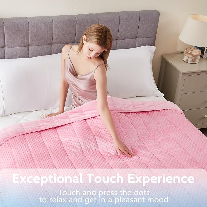 L'AGRATY Weighted Blanket for Adult - 80"x87" 25lbs Minky Dots Heavy Blanket with Glass Beads Soft Breathable for All-Season Summer Fall Winter Thick Comfort for Sleeping