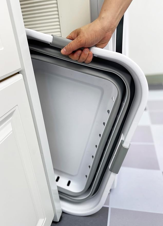 SAMMART 42L (11 gallon) Collapsible Plastic Laundry Basket - Foldable Pop Up Storage Container/Organizer - Space Saving Hamper/Basket (1, Grey/White)