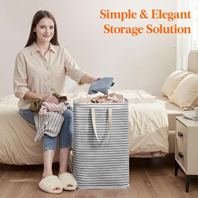 Lifewit 75L Large Collapsible Laundry Basket with Extended Handles, Black | Foldable Laundry Hamper, Tall Dirty Clothes Basket, Waterproof, Freestanding Design for Bedroom, Bathroom, College Dorm