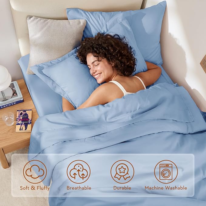 5 Pieces Twin XL Comforter Set, Soft Bed in a Bag Twin XL Size, All Season Bedding Set with Comforter, Flat Sheet, Fitted Sheet, Pillowcases & Shams, Greyish Blue