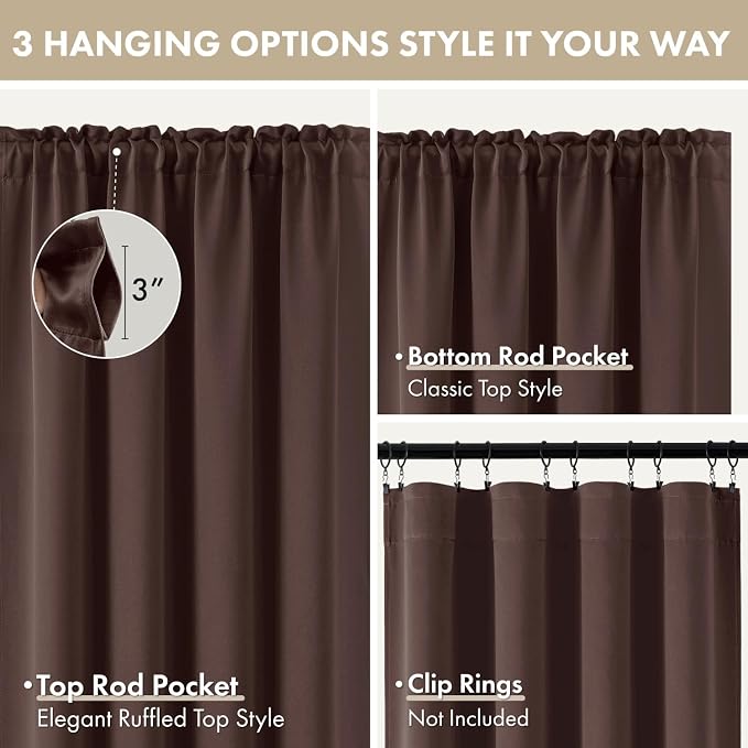 MIULEE 4 Panel Set Short Bedroom Blackout Curtains 54 Inch Long Dark Brown | Thermal Curtains for Summer Heat, Light Blocking Privacy Window Drapes, Top&Bottom Rod Pocket