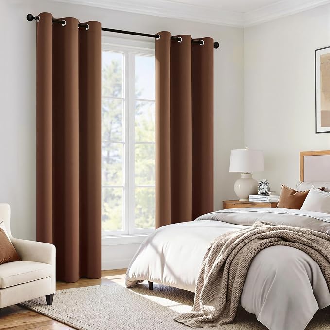 MIULEE Mocha Brown 100% Blackout Curtains for Bedroom 96 Inch Long | 2 Thick Layers Thermal Insulated Window Curtains with Black Liner, Noise Reducing Grommet, Drapes for Living Room, 2 Panels