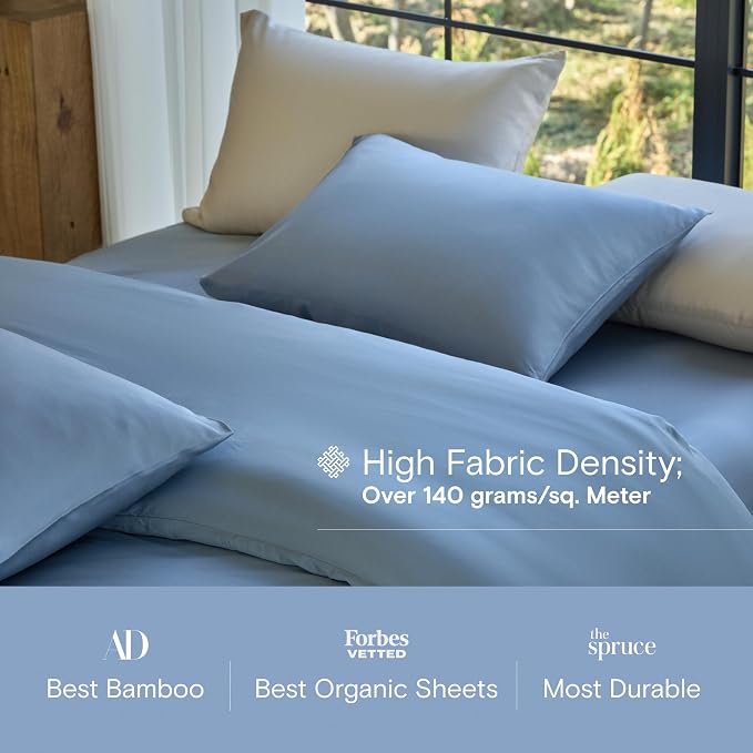 DOZ Duvet Cover Set, 100% Viscose derived from Bamboo, Organically Grown, Buttery Soft, Cooling Duvet Covers, High GSM, 1 Duvet Cover and 2 Pillowcases, 90"x90" (Sky, Full/Queen)