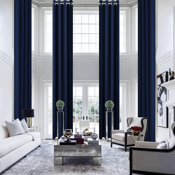 KOUFALL Extra Long 120 Inch 10 FT Curtains 10FT Foot Blackout with Grommets Thermal Insulated Black Out XL Curtains for Living Room 2 Panels Set, Navy Blue