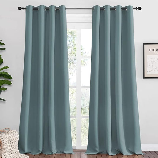 NICETOWN Modern Blackout Curtains, 2 Panels, W55 x L120-inch, Greyish Blue | Noise Reducing, Thermal Insulated and Privacy Room Darkening Drape Panels for Boy's Guest Room Door Window