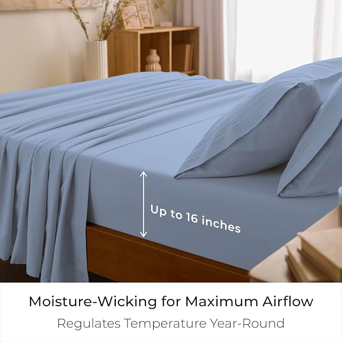 Mellanni Iconic 3-Piece, Ultra Soft Sheet Set (Twin XL, Sky Blue) | 10M+ Sleepers. Lab-tested: Sleeps Cool, Stays Bright, Strong, Smooth. Good Housekeeping Best Bedding, 7 yrs running.