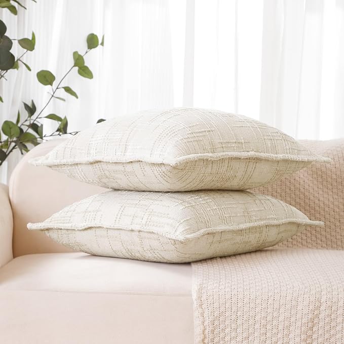 HPUK Chenille Throw Pillow Covers 18x18 Inch, Soft Woven Texture, Set of 2 | Plush woven texture, invisible zipper, couch sofa bed bedroom living room decor, square cushion covers, inserts not included