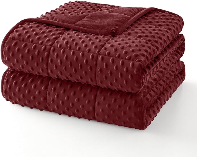 Weighted Blanket for Adults (15lbs 48"x72"), Minky Dots Heavy Blanket for Woman, Man Sleeping, Soft, Cozy and Cooling Weighted Throw Blankets, Machine Washable, Burgundy
