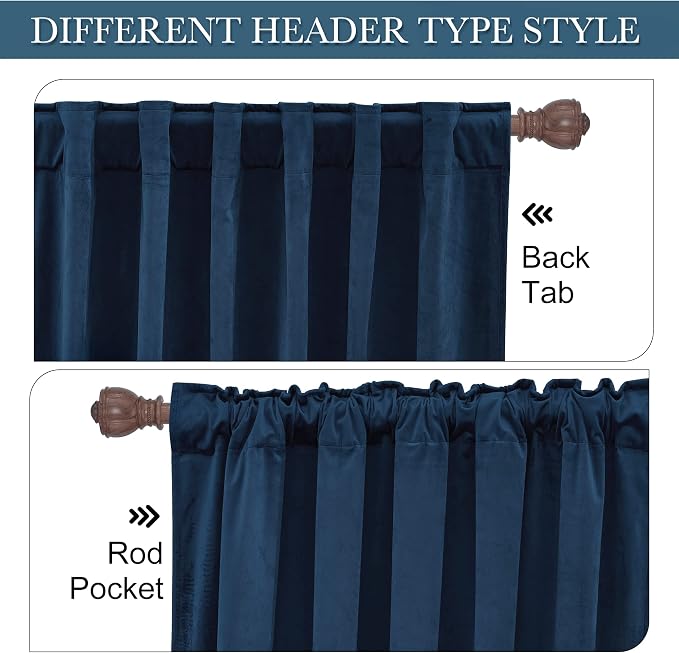 RYB HOME Blue Velvet Blackout Curtains for 84 inches Bedroom Living Room | Thermal Insulated, Privacy UV Block, Noise Reducing, Energy Saving, Luxury Window Decor for Kids, W52 x L84, Navy, 2 Panels