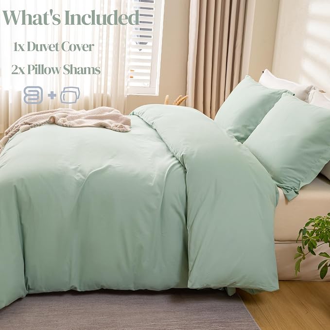 OAITE Duvet Cover Set 100% Washed Cotton Solid 3pcs | Soft,Durable,Long-staple Cotton,Hidden Zipper with 8 Interior Corner Ties,2 Pillowcases